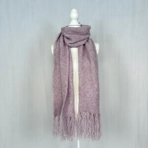 Fuzzy Chunky Knit Large Fringe Scarf Shawl Light Purple Cozy Winter Wrap